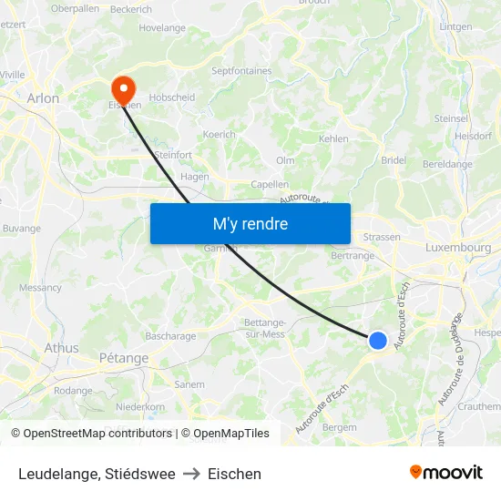 Leudelange, Stiédswee to Eischen map
