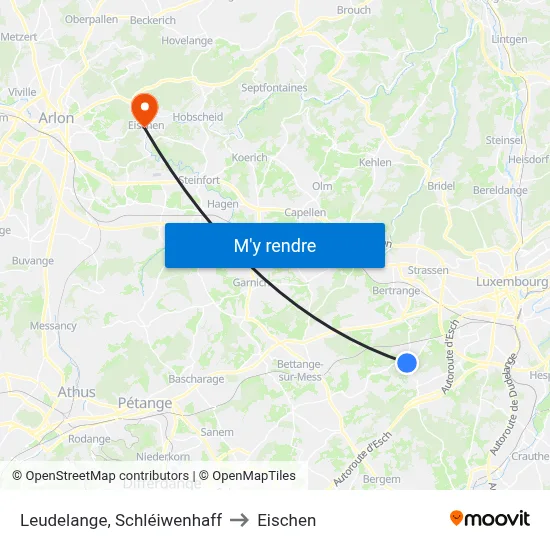 Leudelange, Schléiwenhaff to Eischen map