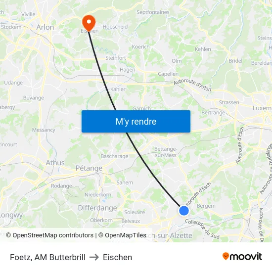Foetz, AM Butterbrill to Eischen map
