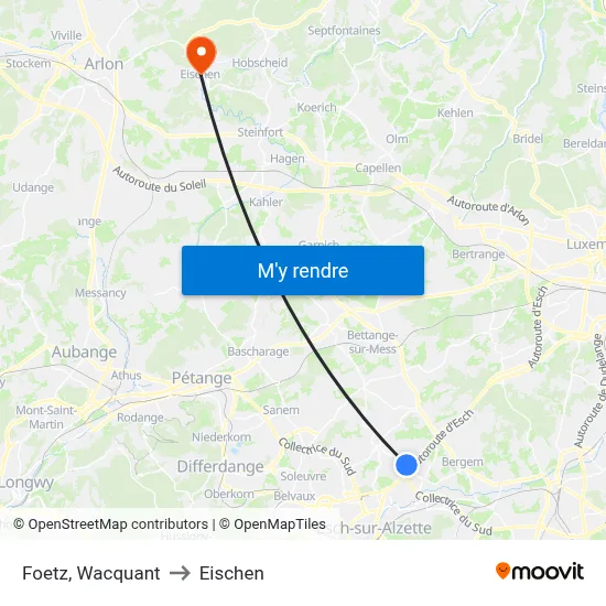 Foetz, Wacquant to Eischen map