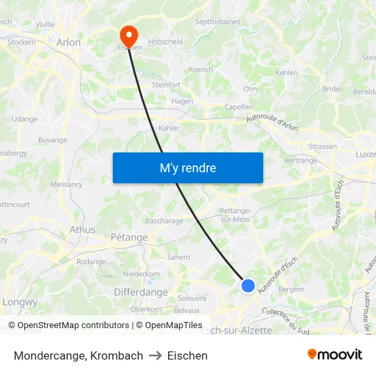 Mondercange, Krombach to Eischen map