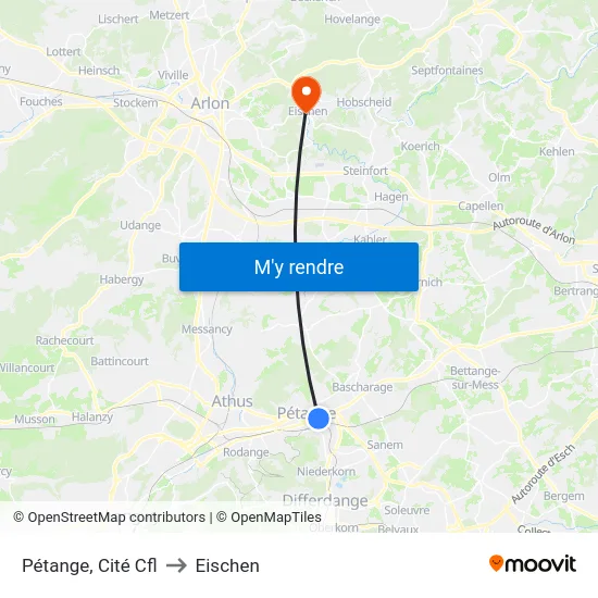 Pétange, Cité Cfl to Eischen map