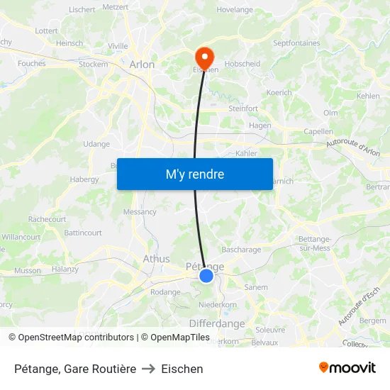 Pétange, Gare Routière to Eischen map