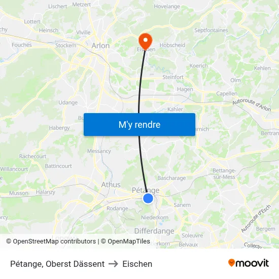 Pétange, Oberst Dässent to Eischen map