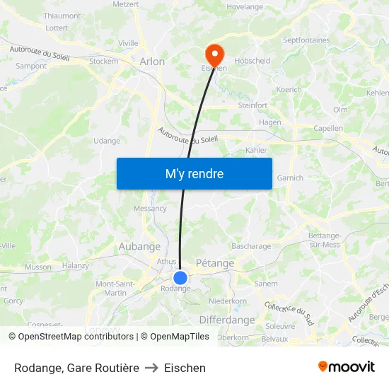 Rodange, Gare Routière to Eischen map