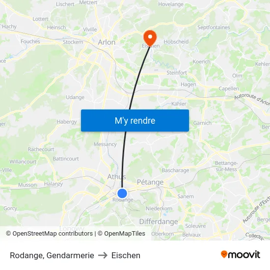 Rodange, Gendarmerie to Eischen map