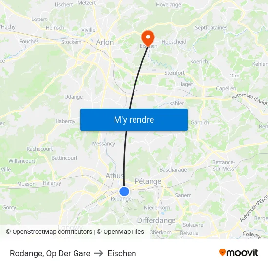 Rodange, Op Der Gare to Eischen map