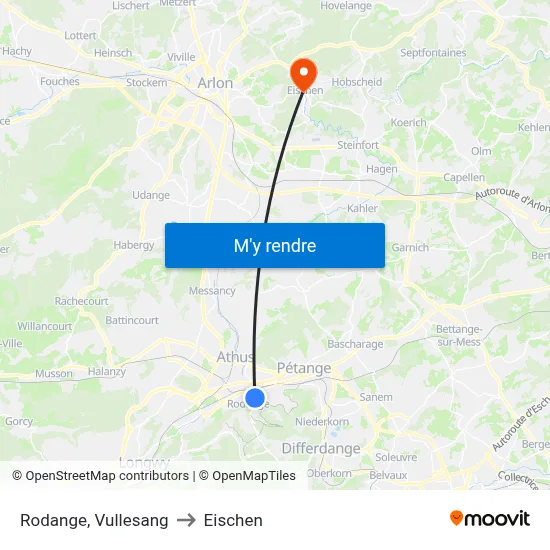 Rodange, Vullesang to Eischen map