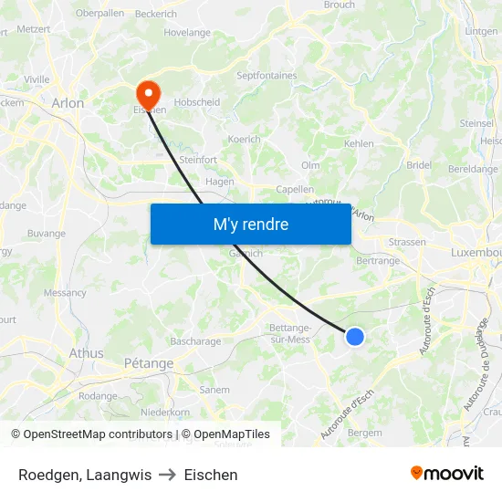 Roedgen, Laangwis to Eischen map