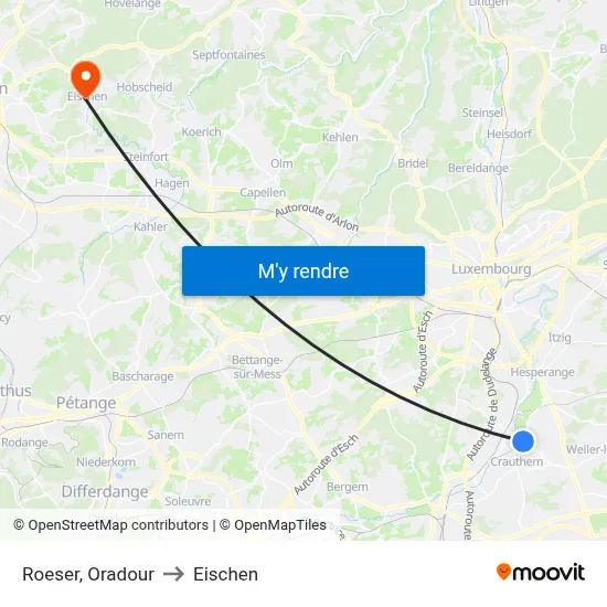 Roeser, Oradour to Eischen map