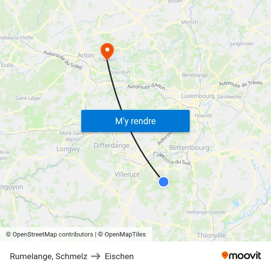 Rumelange, Schmelz to Eischen map
