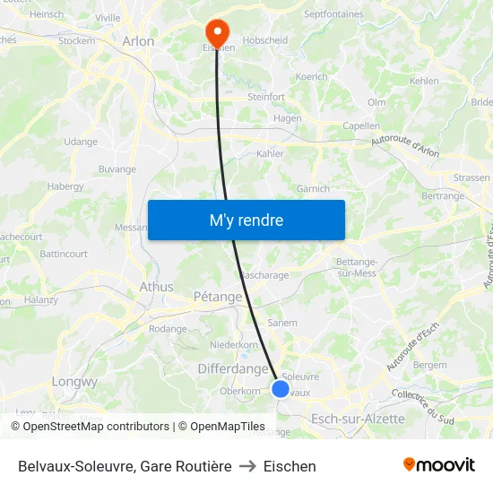 Belvaux-Soleuvre, Gare Routière to Eischen map