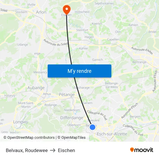 Belvaux, Roudewee to Eischen map