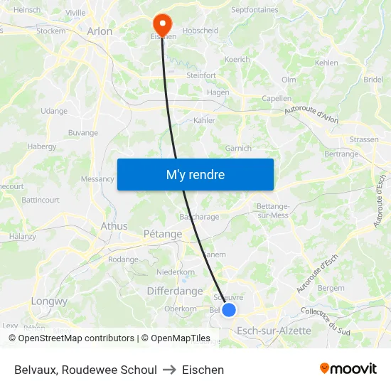 Belvaux, Roudewee Schoul to Eischen map