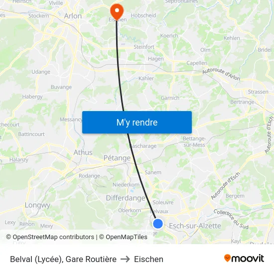 Belval (Lycée), Gare Routière to Eischen map