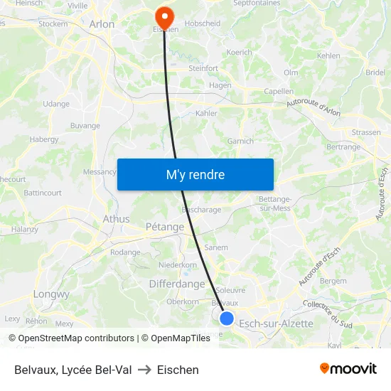 Belvaux, Lycée Bel-Val to Eischen map