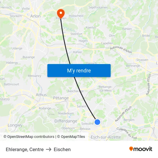 Ehlerange, Centre to Eischen map