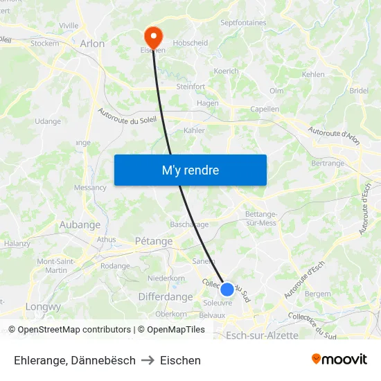 Ehlerange, Dännebësch to Eischen map