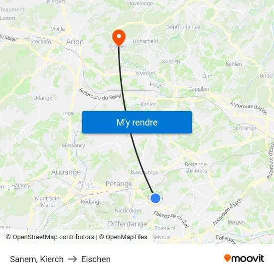 Sanem, Kierch to Eischen map
