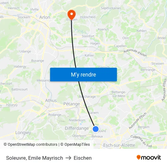 Soleuvre, Emile Mayrisch to Eischen map