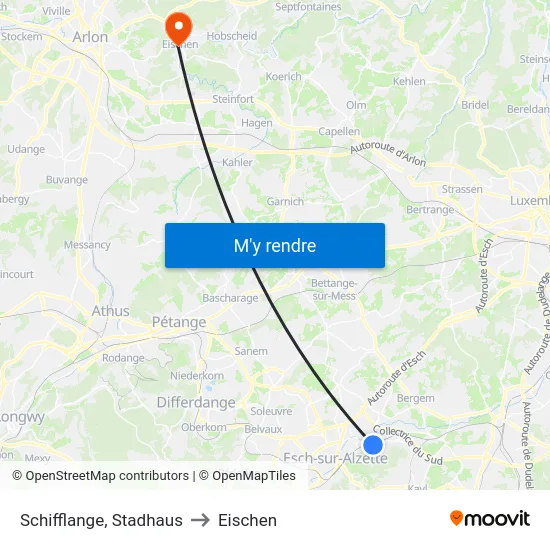 Schifflange, Stadhaus to Eischen map