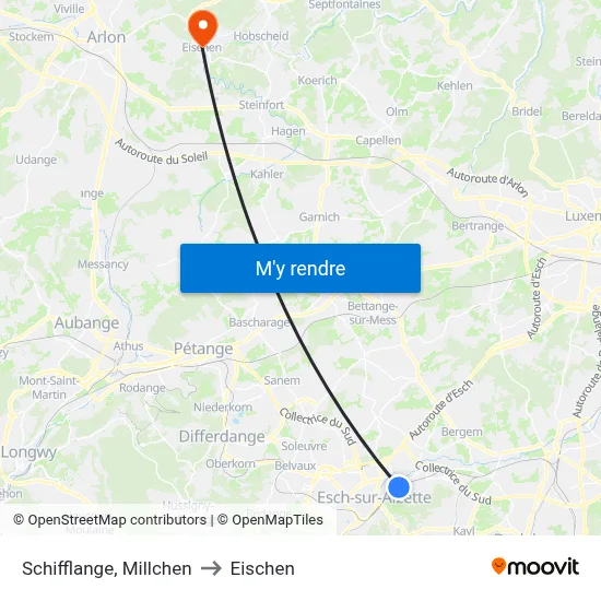 Schifflange, Millchen to Eischen map