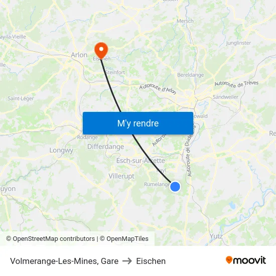 Volmerange-Les-Mines, Gare to Eischen map
