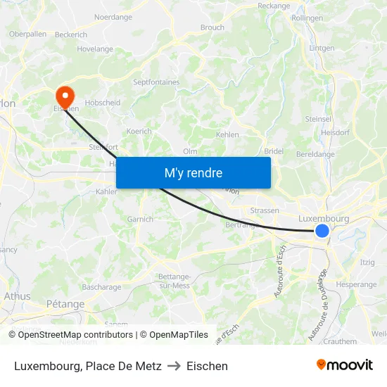 Luxembourg, Place De Metz to Eischen map
