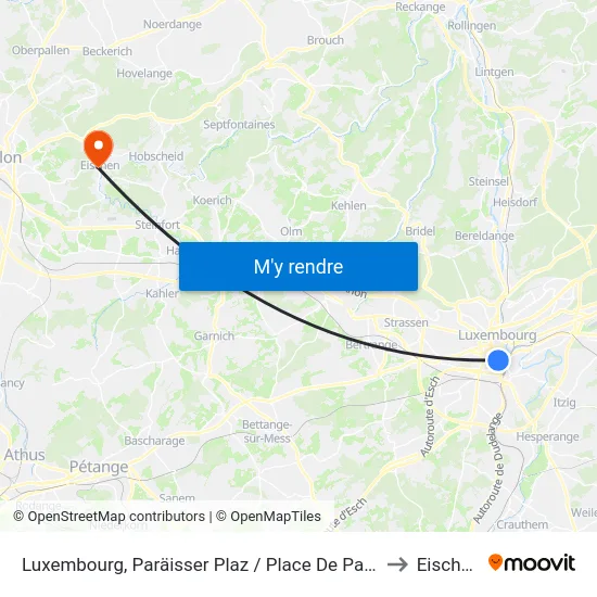 Luxembourg, Paräisser Plaz / Place De Paris to Eischen map