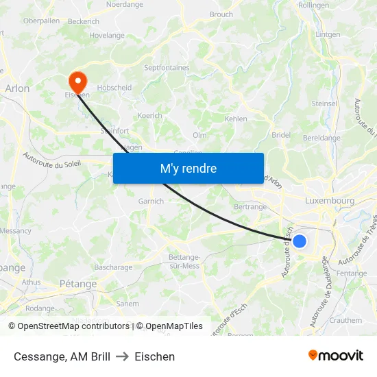 Cessange, AM Brill to Eischen map