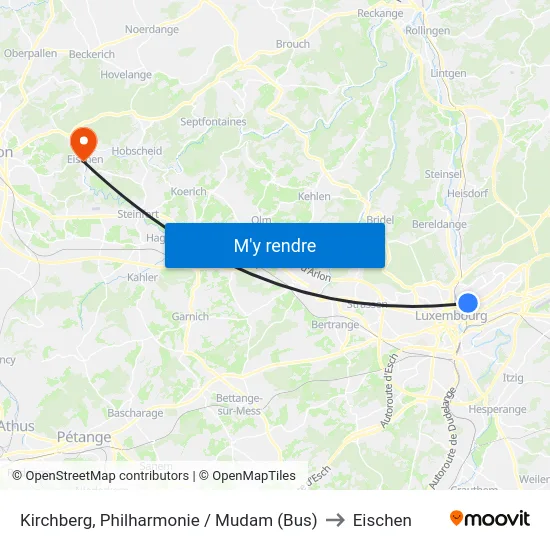 Kirchberg, Philharmonie / Mudam (Bus) to Eischen map