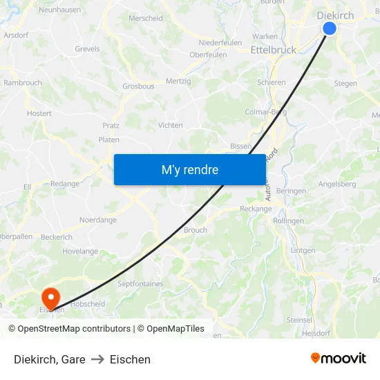 Diekirch, Gare to Eischen map
