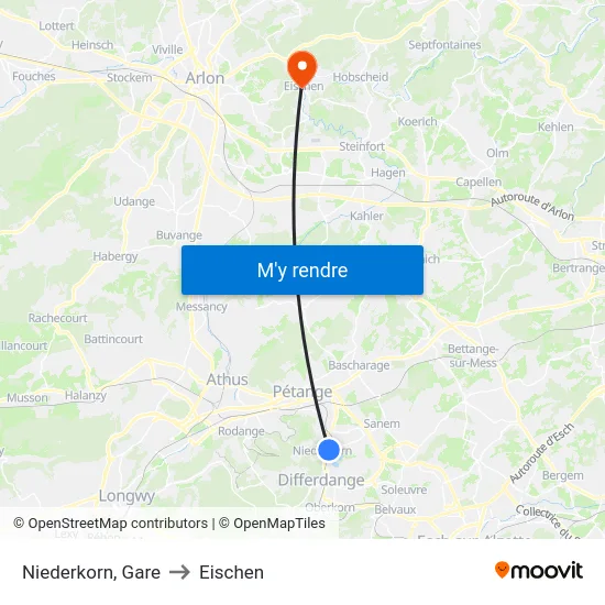 Niederkorn, Gare to Eischen map