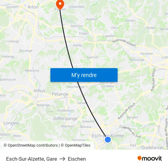 Esch-Sur-Alzette, Gare to Eischen map