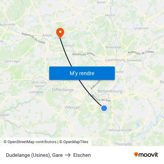 Dudelange (Usines), Gare to Eischen map