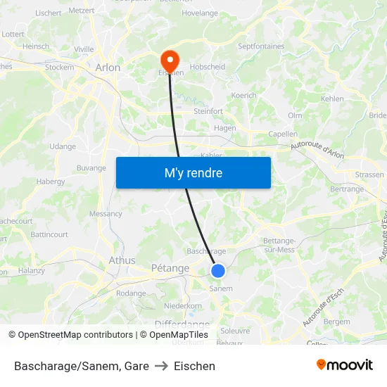 Bascharage/Sanem, Gare to Eischen map