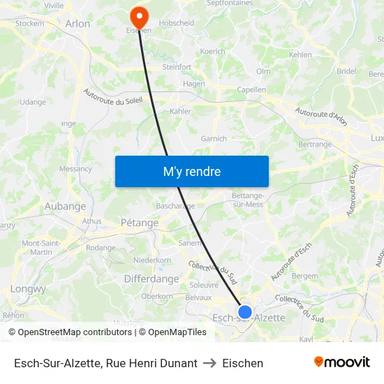Esch-Sur-Alzette, Rue Henri Dunant to Eischen map