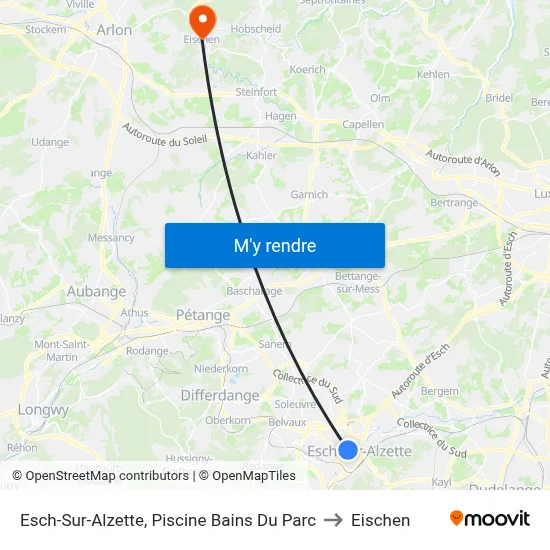 Esch-Sur-Alzette, Piscine Bains Du Parc to Eischen map