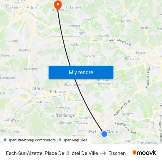 Esch-Sur-Alzette, Place De L'Hôtel De Ville to Eischen map