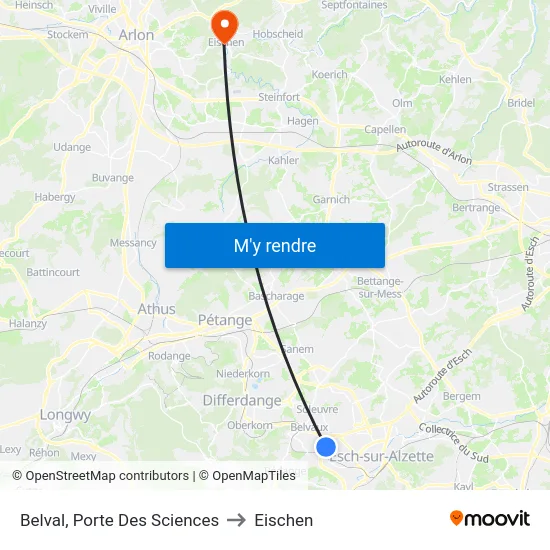 Belval, Porte Des Sciences to Eischen map