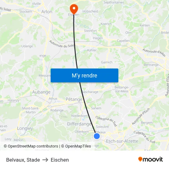 Belvaux, Stade to Eischen map