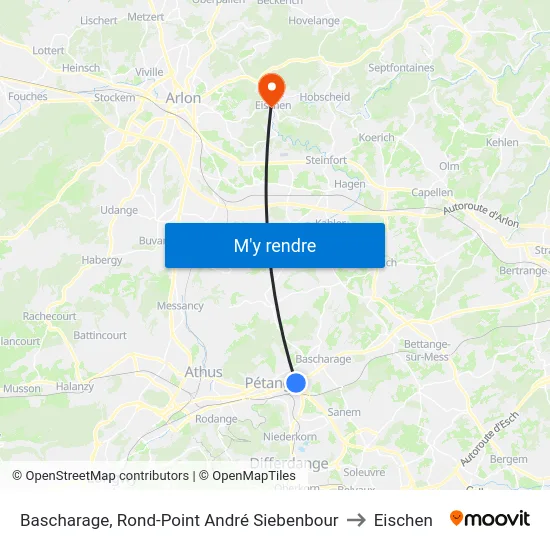 Bascharage, Rond-Point André Siebenbour to Eischen map
