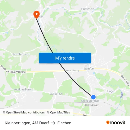 Kleinbettingen, AM Duerf to Eischen map