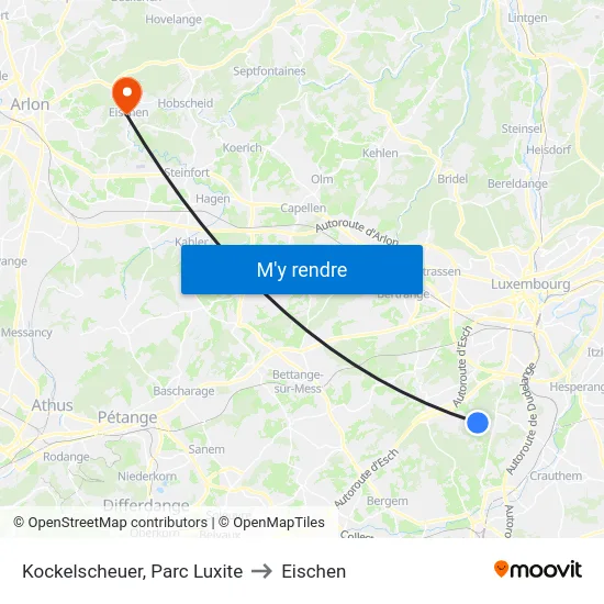 Kockelscheuer, Parc Luxite to Eischen map