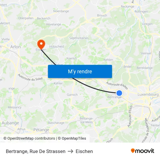 Bertrange, Rue De Strassen to Eischen map