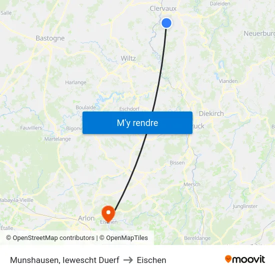 Munshausen, Iewescht Duerf to Eischen map