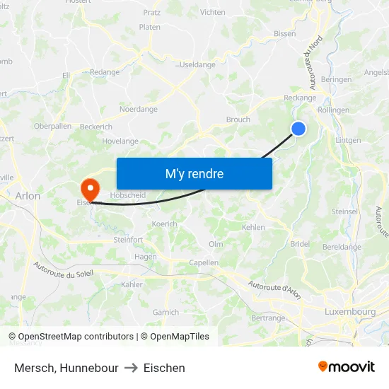 Mersch, Hunnebour to Eischen map