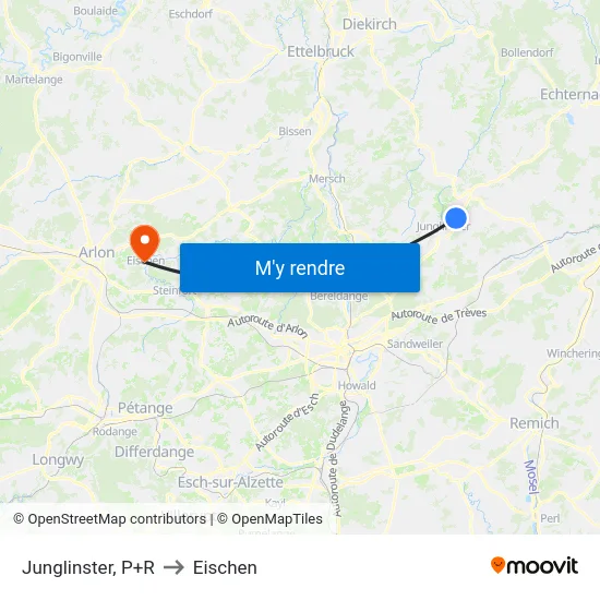 Junglinster, P+R to Eischen map