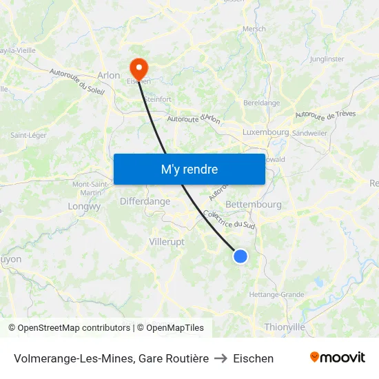 Volmerange-Les-Mines, Gare Routière to Eischen map