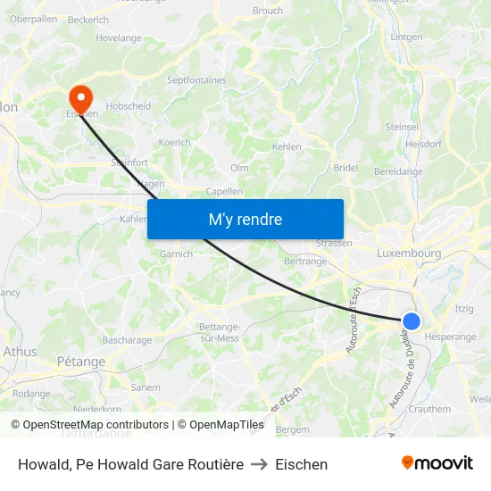 Howald, Pe Howald Gare Routière to Eischen map
